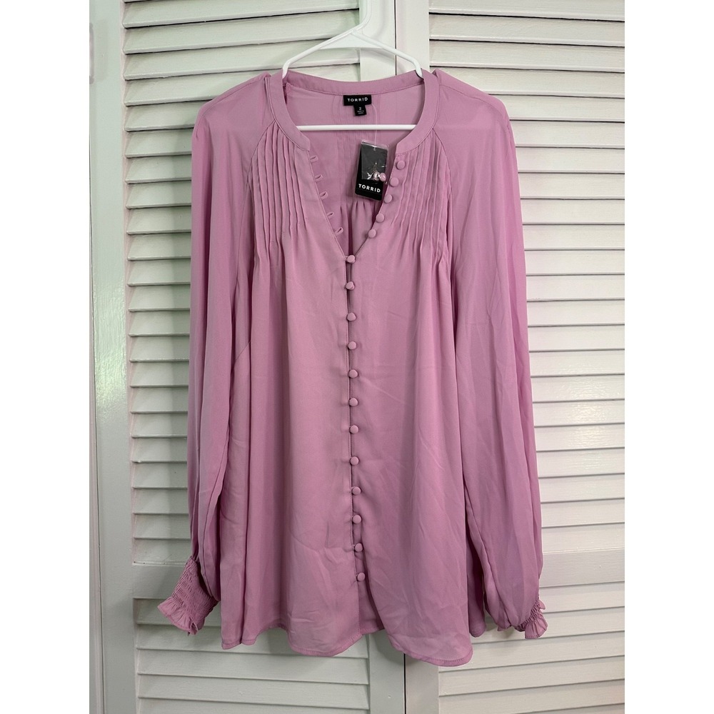 NWT Torrid Size 2 18/20 Georgette Smocked‎ Blouson Sleeve Mauve Lavender Blouse